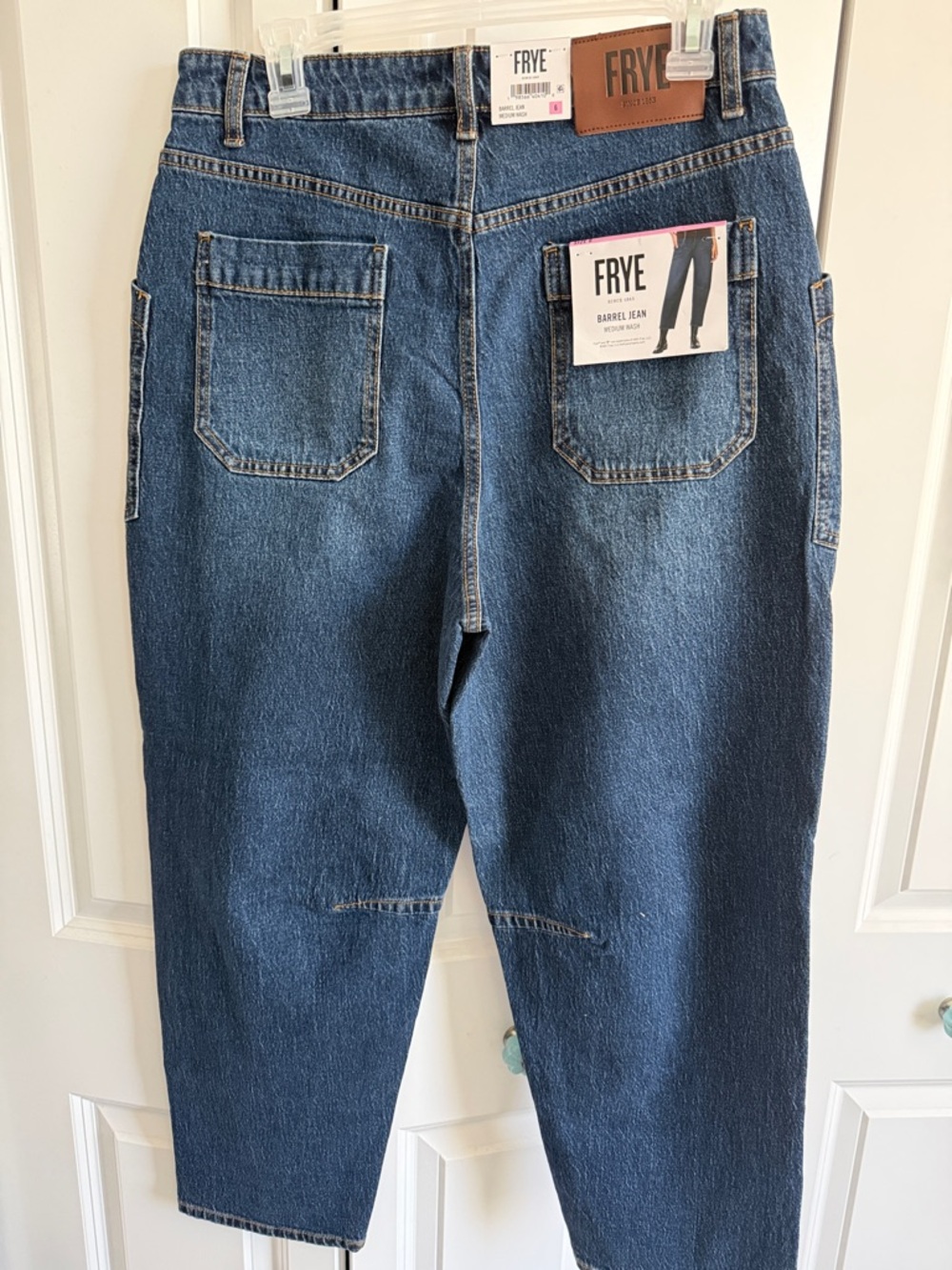 Frye Blue Wash Barrel Jeans with Front Patch Pockets - Picture 2 of 2